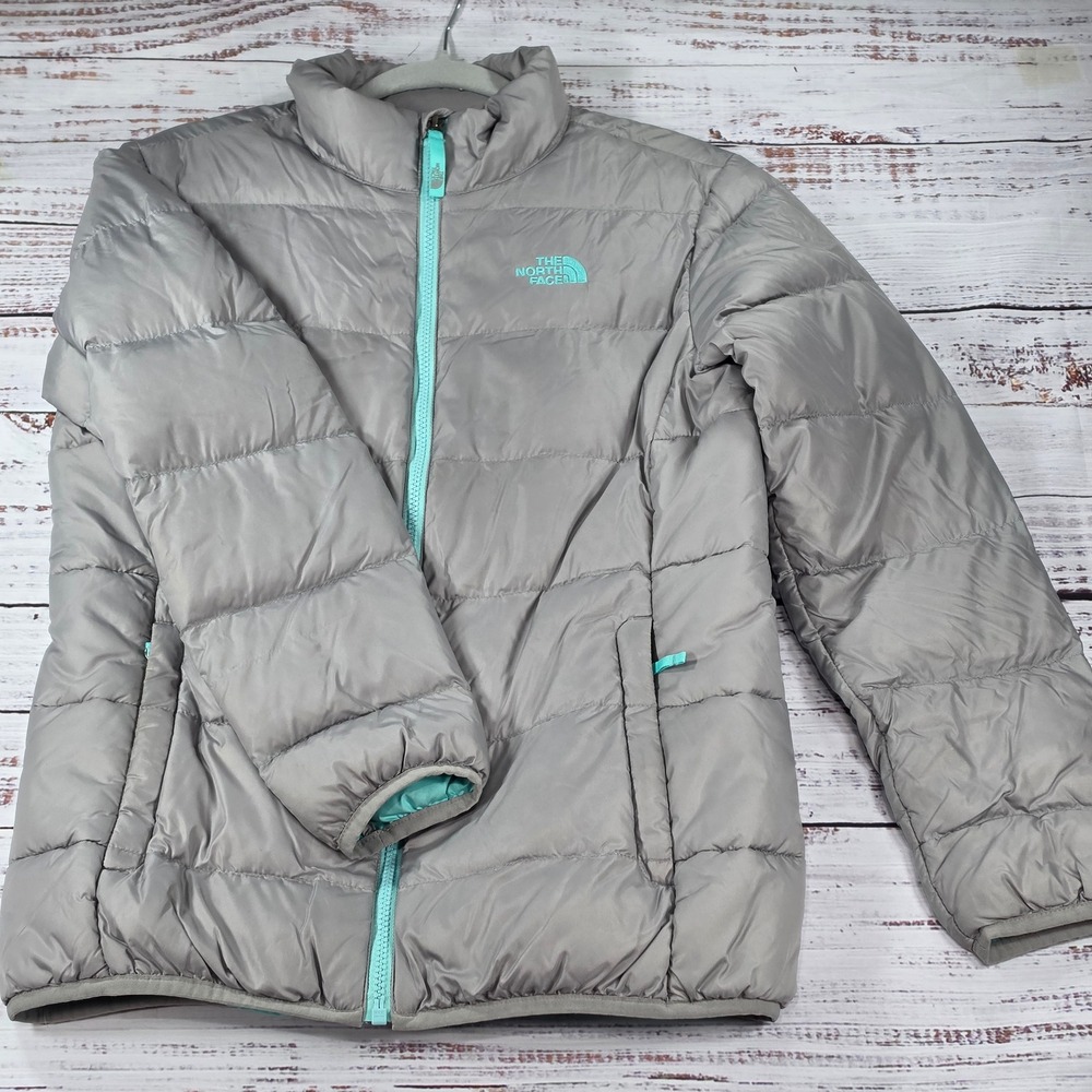The North Face Silver Gray Down Jacket Girls XL 18 Excellent Aconcagua Puffer
